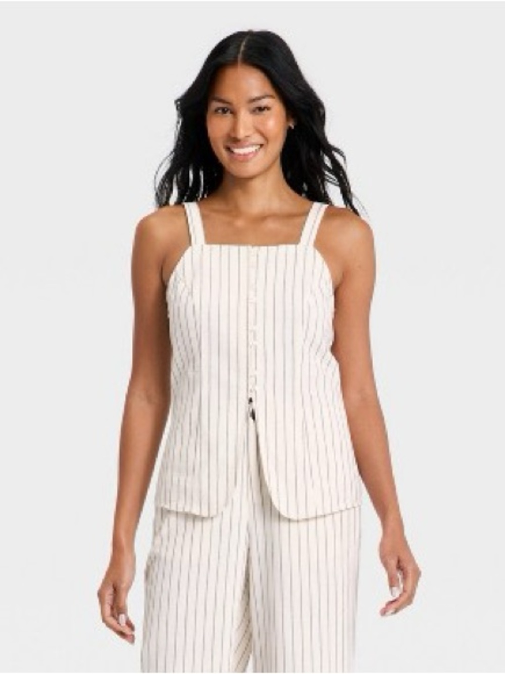 NWT Women’s A New Day Faux Linen Vest Striped Cream Top XS Button Up